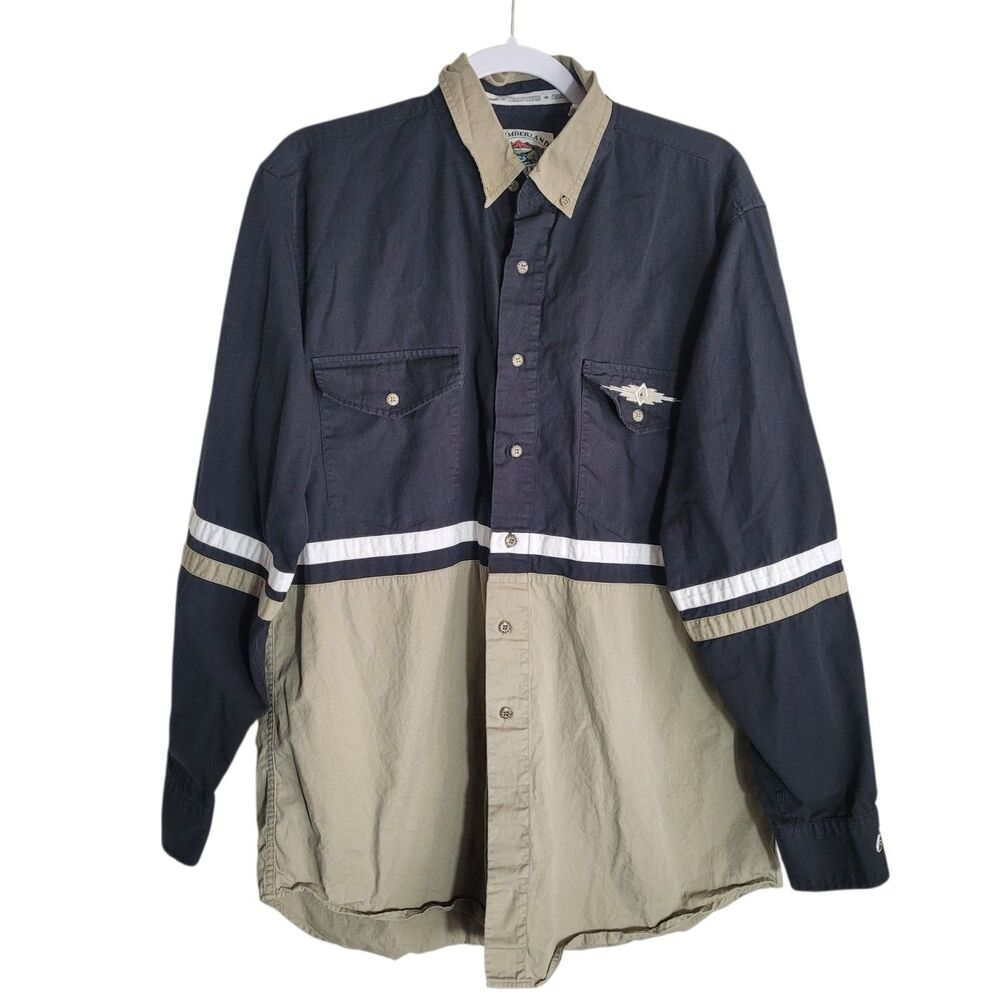 Cumberland Outfitters Western Button Front Shirt Men's Large Black Tan Cowboy